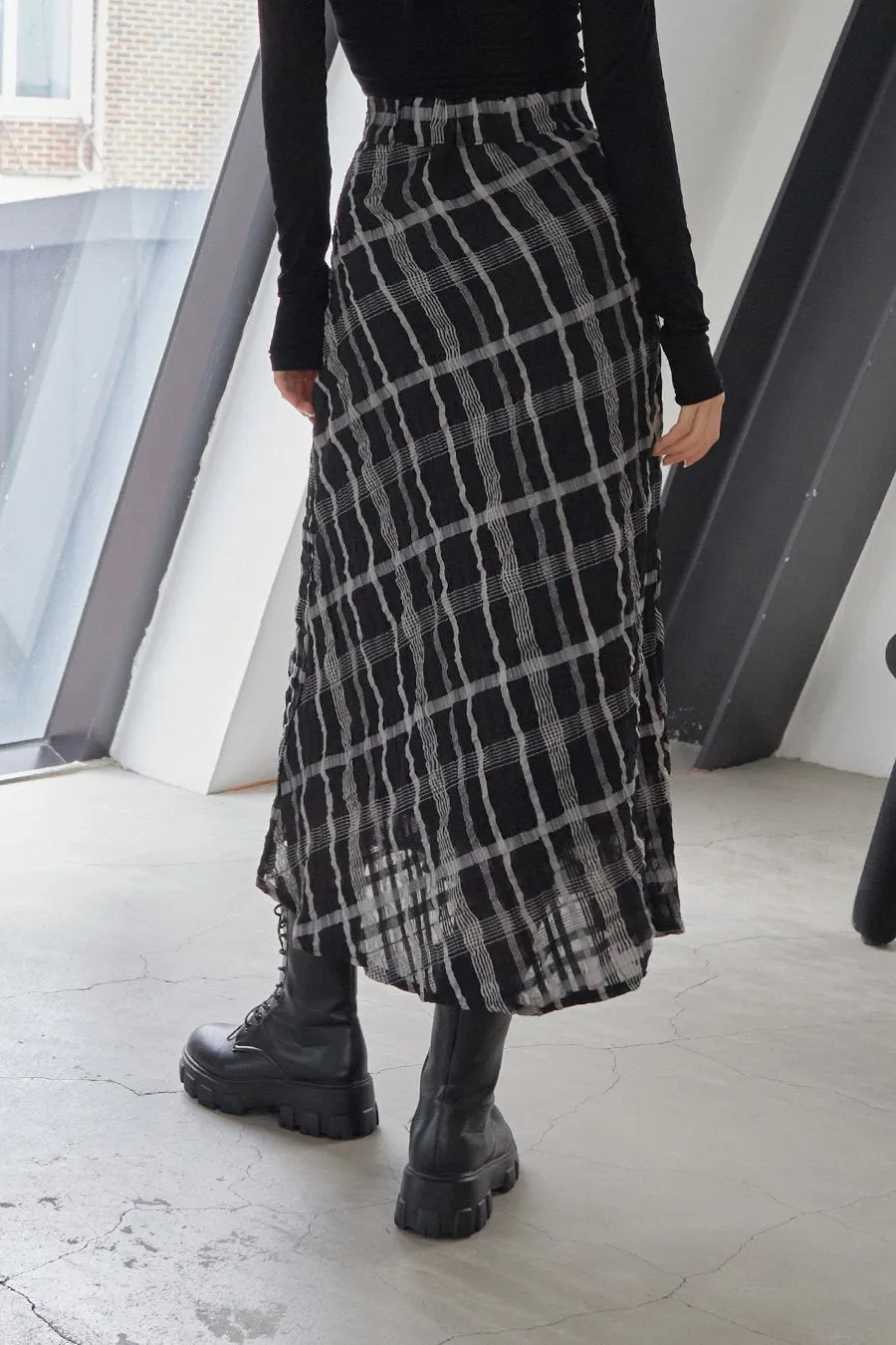 Checked Pattern Maxi Flare Skirt