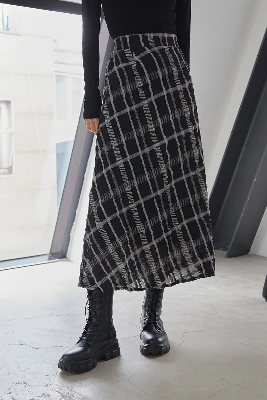 Checked Pattern Maxi Flare Skirt