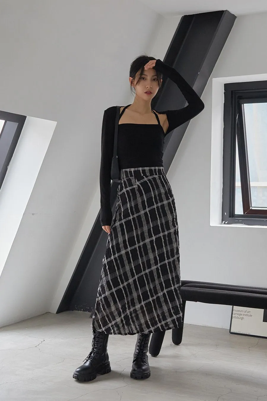 Checked Pattern Maxi Flare Skirt