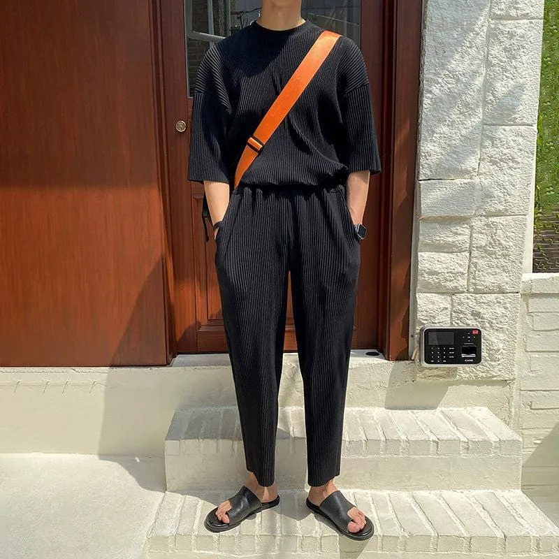 Chicmy-Korean style, Korean men's outfit, minimalist style, street fashion No. 1513 PLEATED SHI AND SWEATPANTS SET