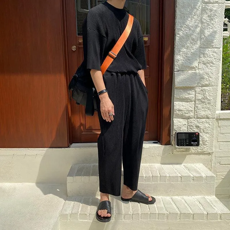 Chicmy-Korean style, Korean men's outfit, minimalist style, street fashion No. 1513 PLEATED SHI AND SWEATPANTS SET