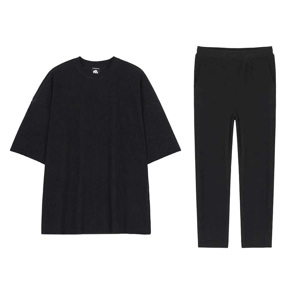 Chicmy-Korean style, Korean men's outfit, minimalist style, street fashion No. 1513 PLEATED SHI AND SWEATPANTS SET