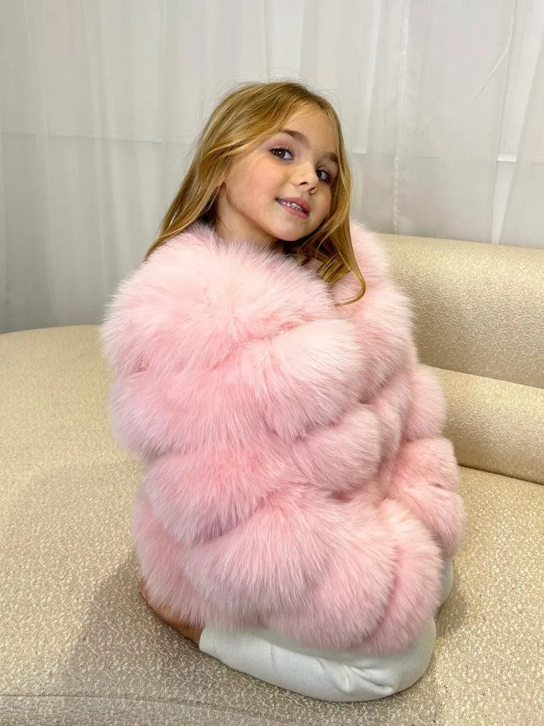 Childrens Baby Pink Luxury Fur Coat