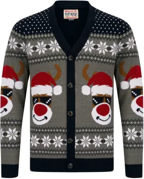 Christmas Deer Festive Pattern Mens Christmas Cardigan - Blue