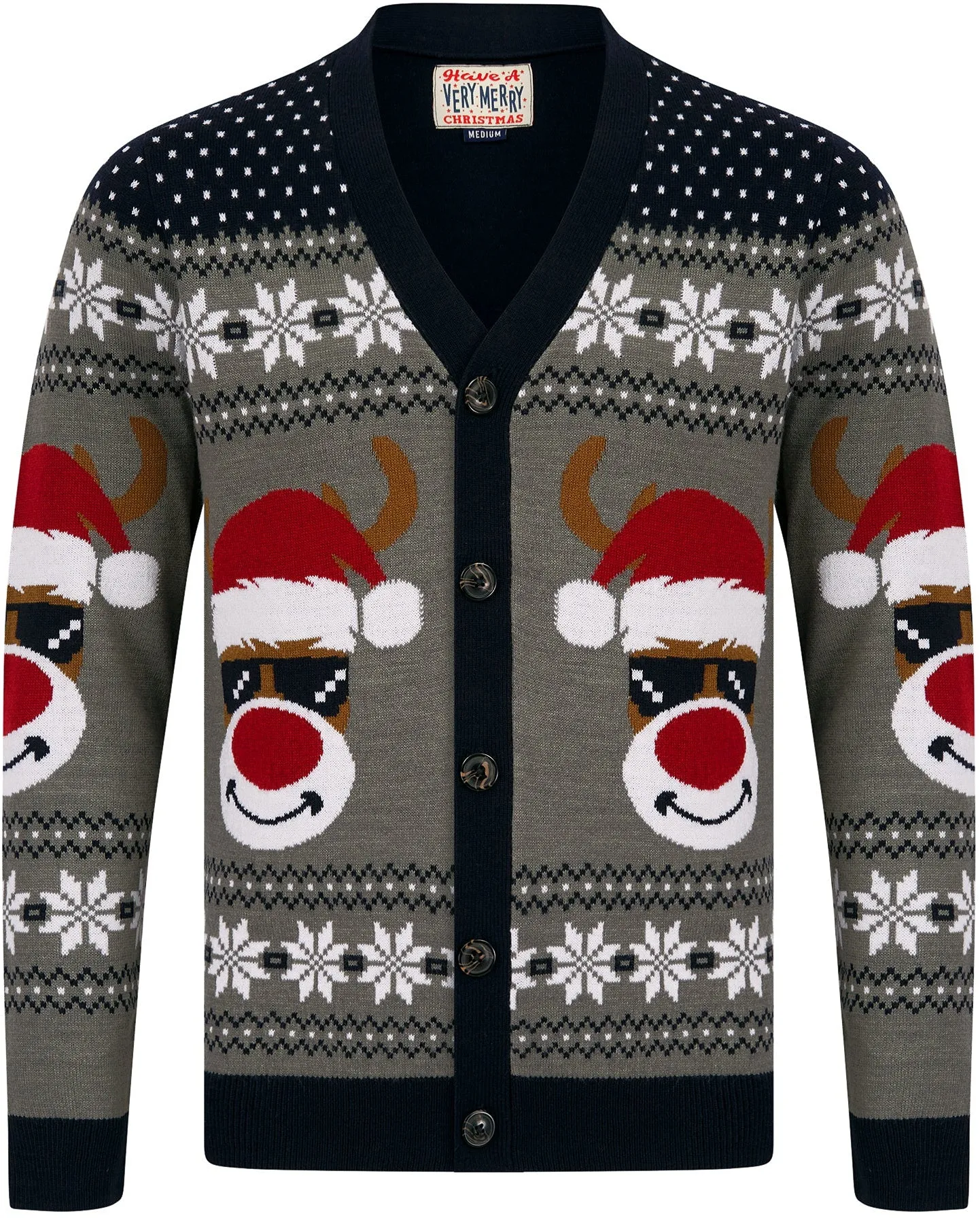 Christmas Deer Festive Pattern Mens Christmas Cardigan - Blue