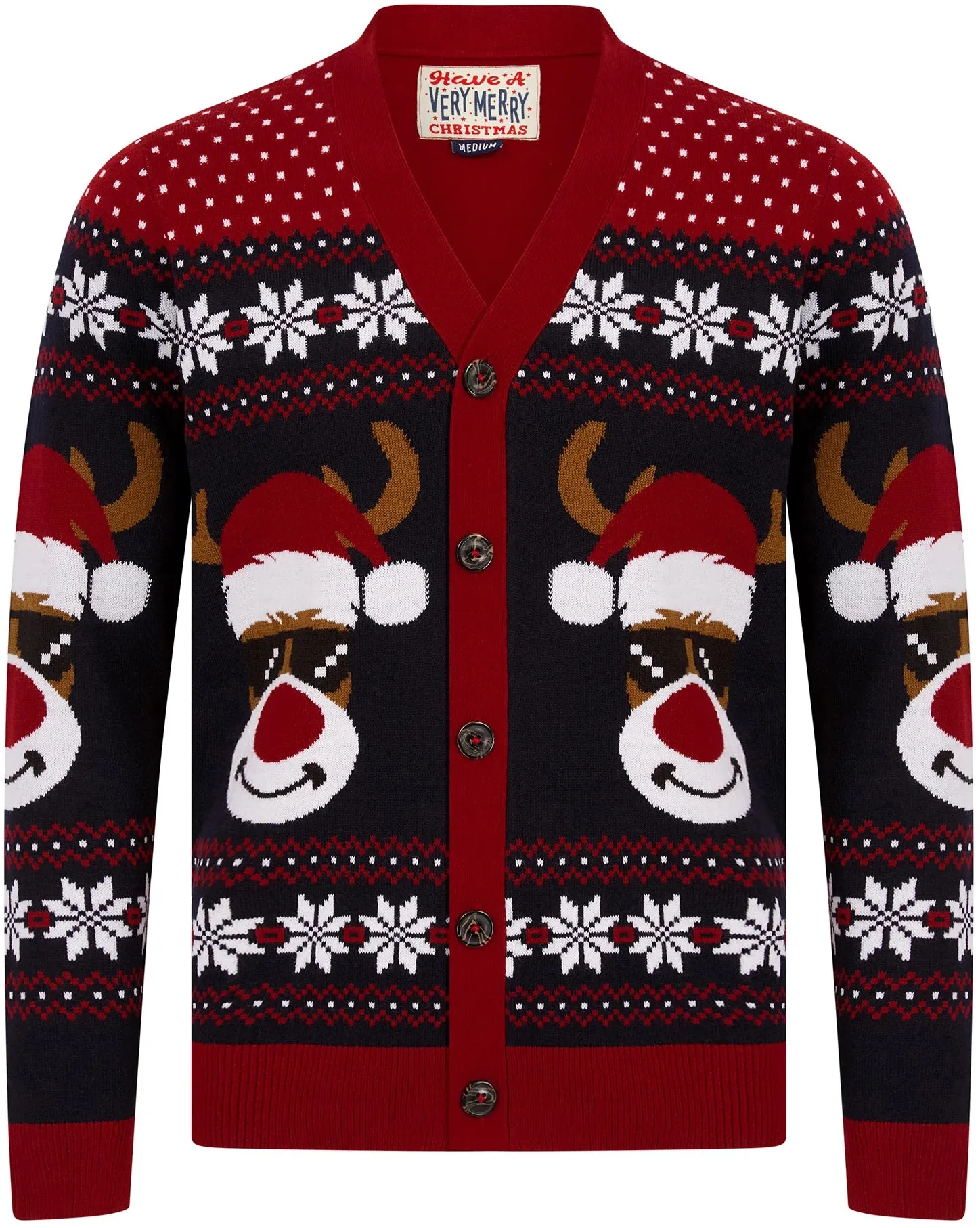 Christmas Deer Festive Pattern Mens Christmas Cardigan - Red