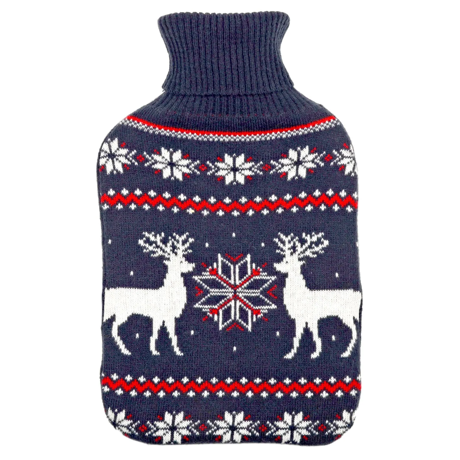 Christmas Hot Water Bottle Reindeer Snowflake Knit Cover 2 Litre