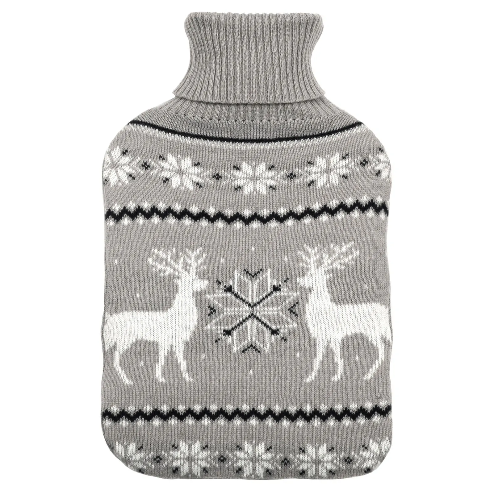 Christmas Hot Water Bottle Reindeer Snowflake Knit Cover 2 Litre