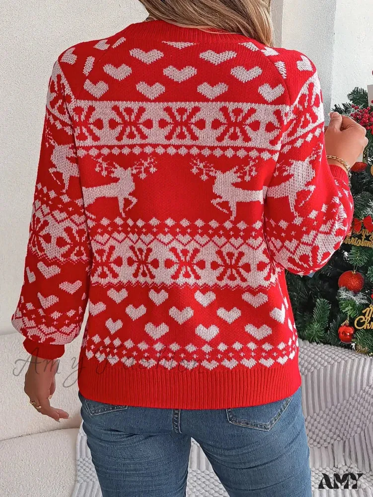 Christmas Snowflake Reindeer Pattern Holiday Festive Jumper Sweater