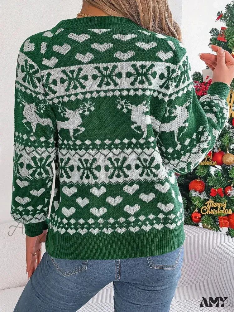 Christmas Snowflake Reindeer Pattern Holiday Festive Jumper Sweater