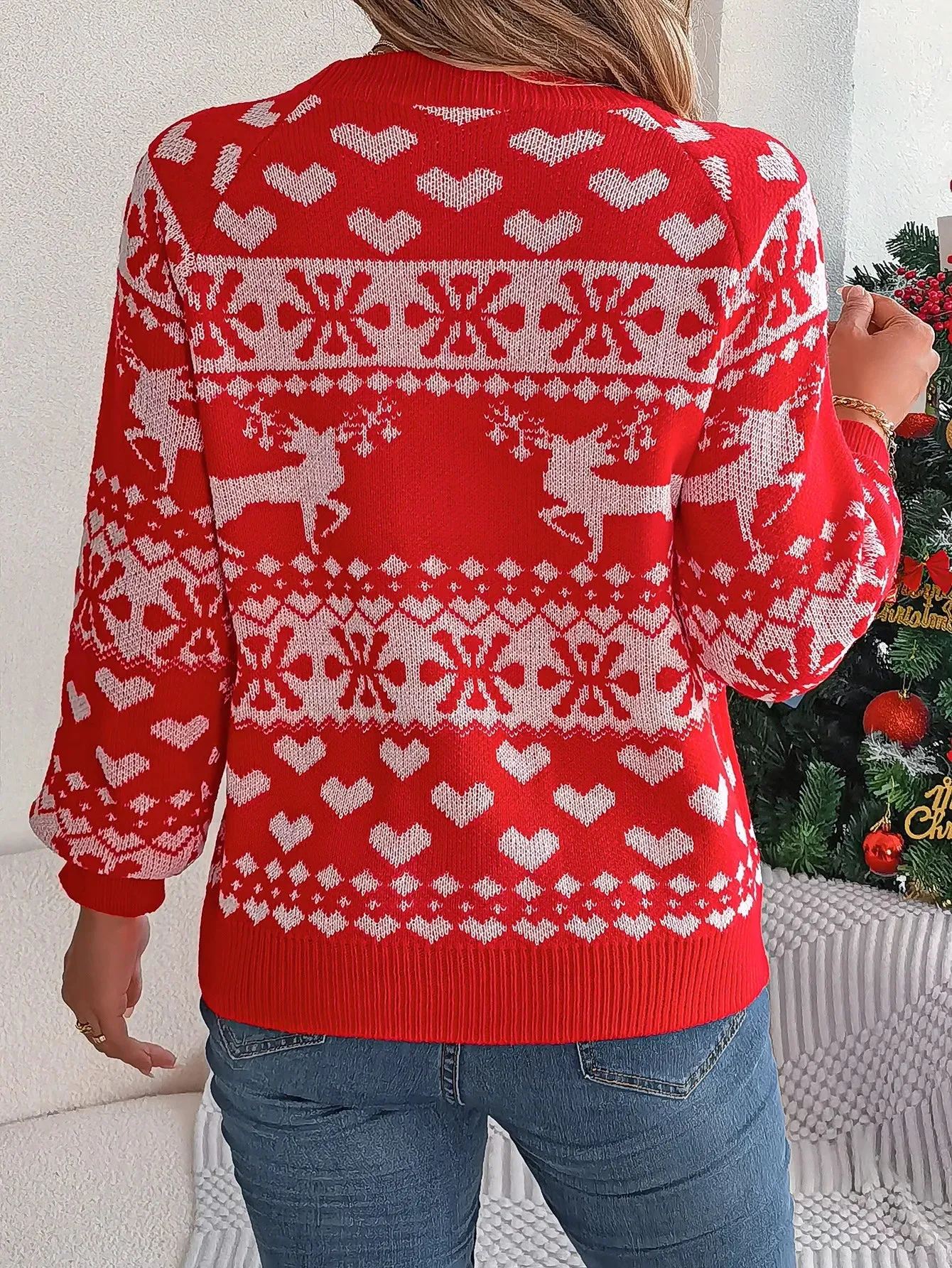 Christmas Snowflake Reindeer Pattern Holiday Festive Jumper Sweater