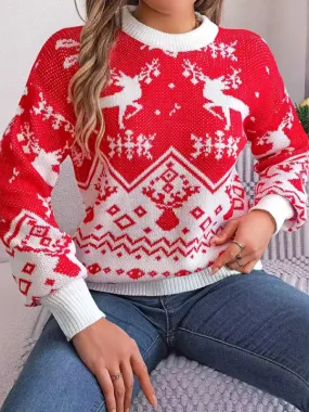 Christmas Theme Reindeers Knit Sweater