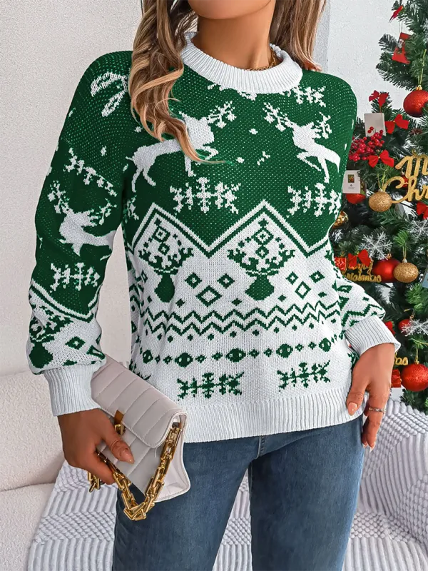 Christmas Theme Reindeers Knit Sweater