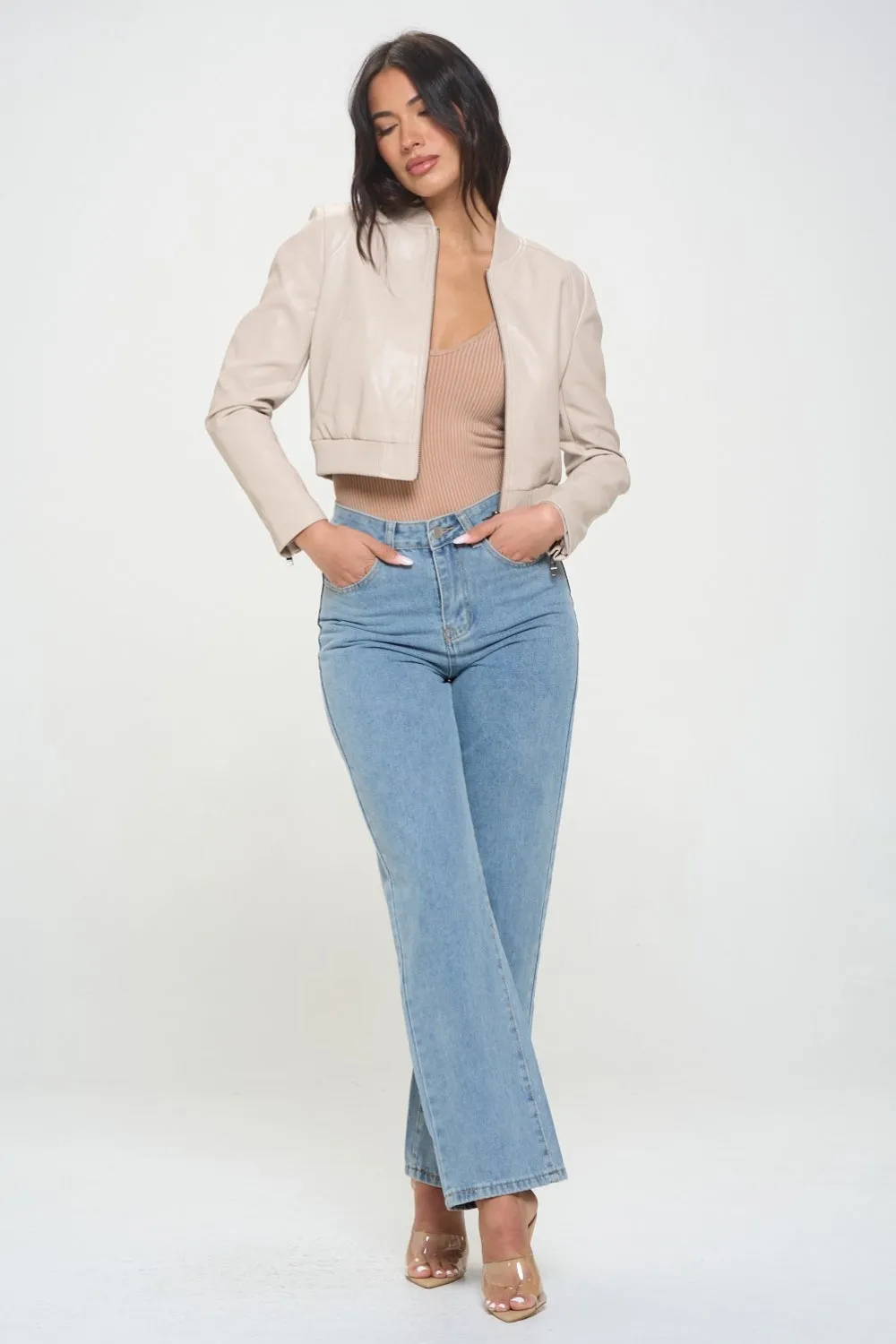 Coalition LA Zip Up Cropped Bomber Jacket