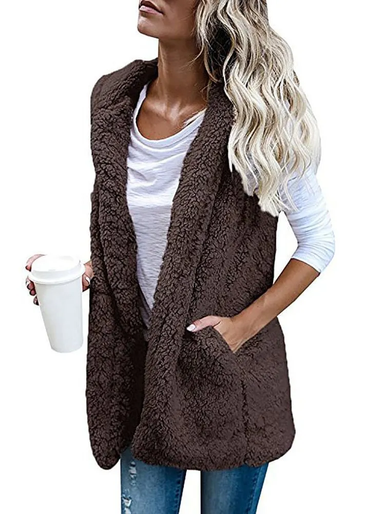 Coats Solid Color Sleeveless Cashmere Vest Coat for Women