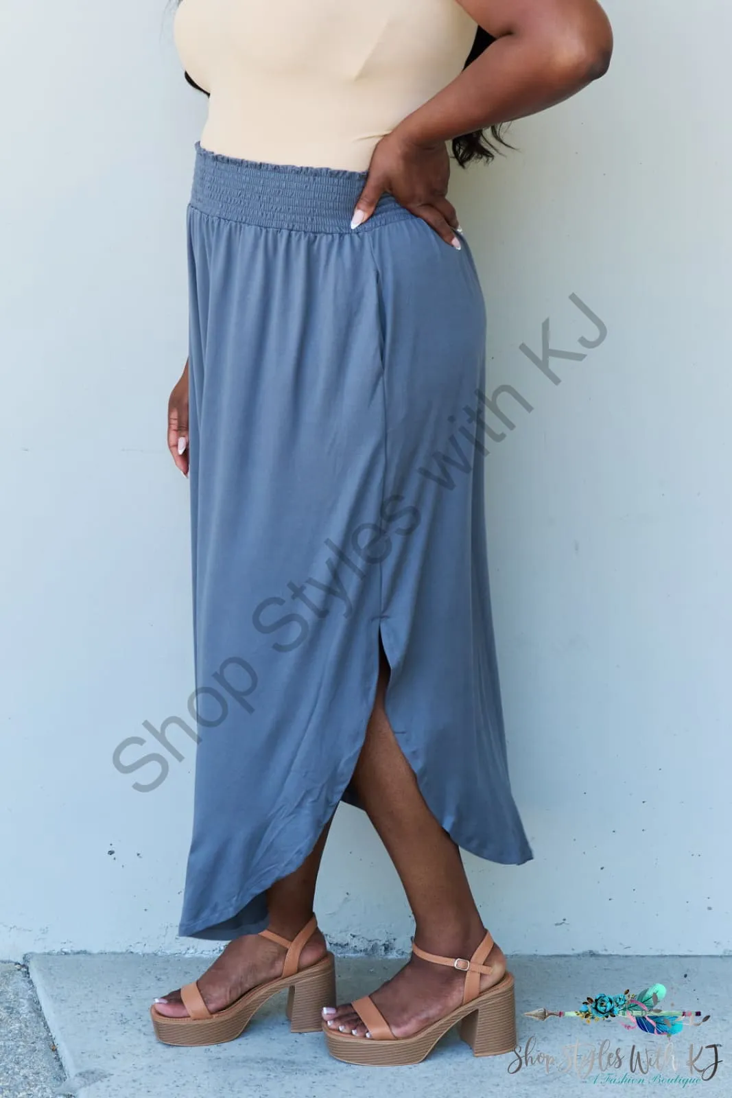 Comfort Princess High Waist Scoop Hem Maxi Skirt in Dusty Blue