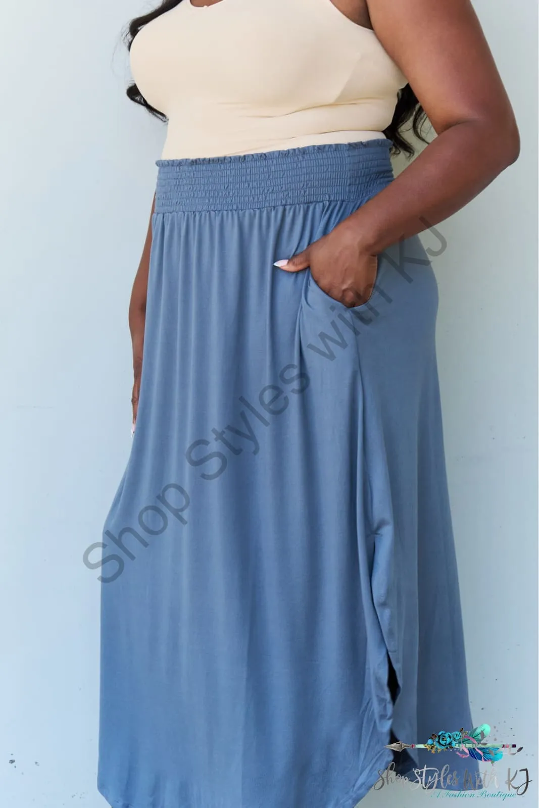 Comfort Princess High Waist Scoop Hem Maxi Skirt in Dusty Blue