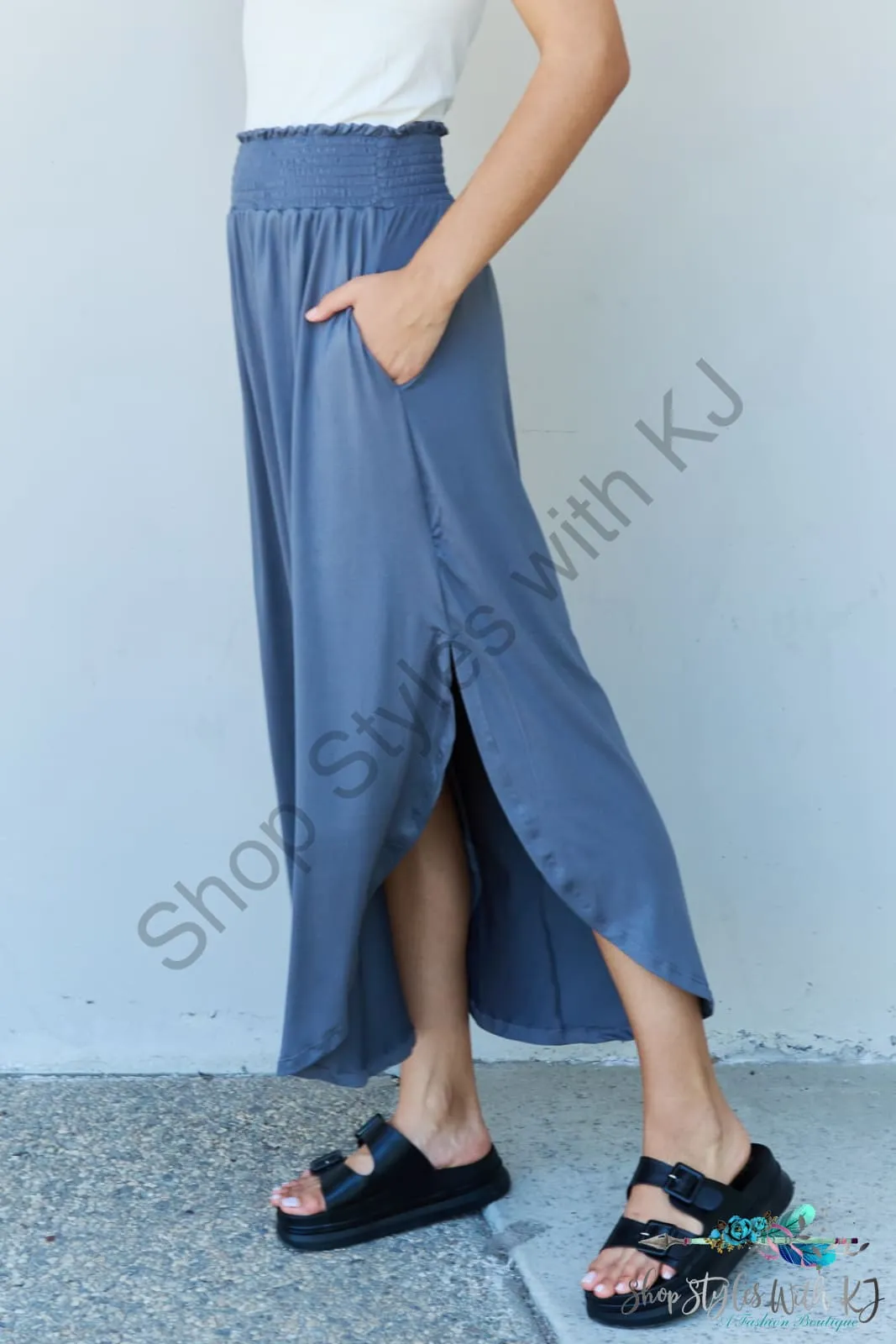 Comfort Princess High Waist Scoop Hem Maxi Skirt in Dusty Blue