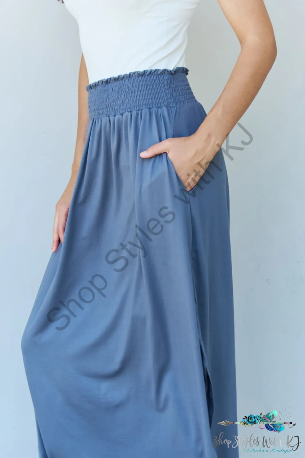 Comfort Princess High Waist Scoop Hem Maxi Skirt in Dusty Blue