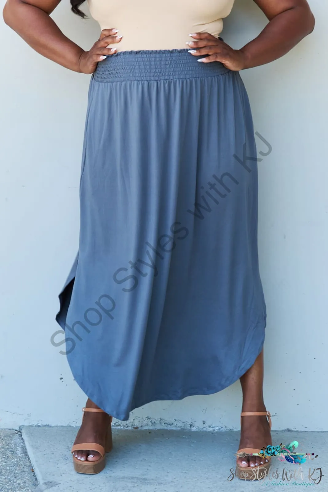 Comfort Princess High Waist Scoop Hem Maxi Skirt in Dusty Blue