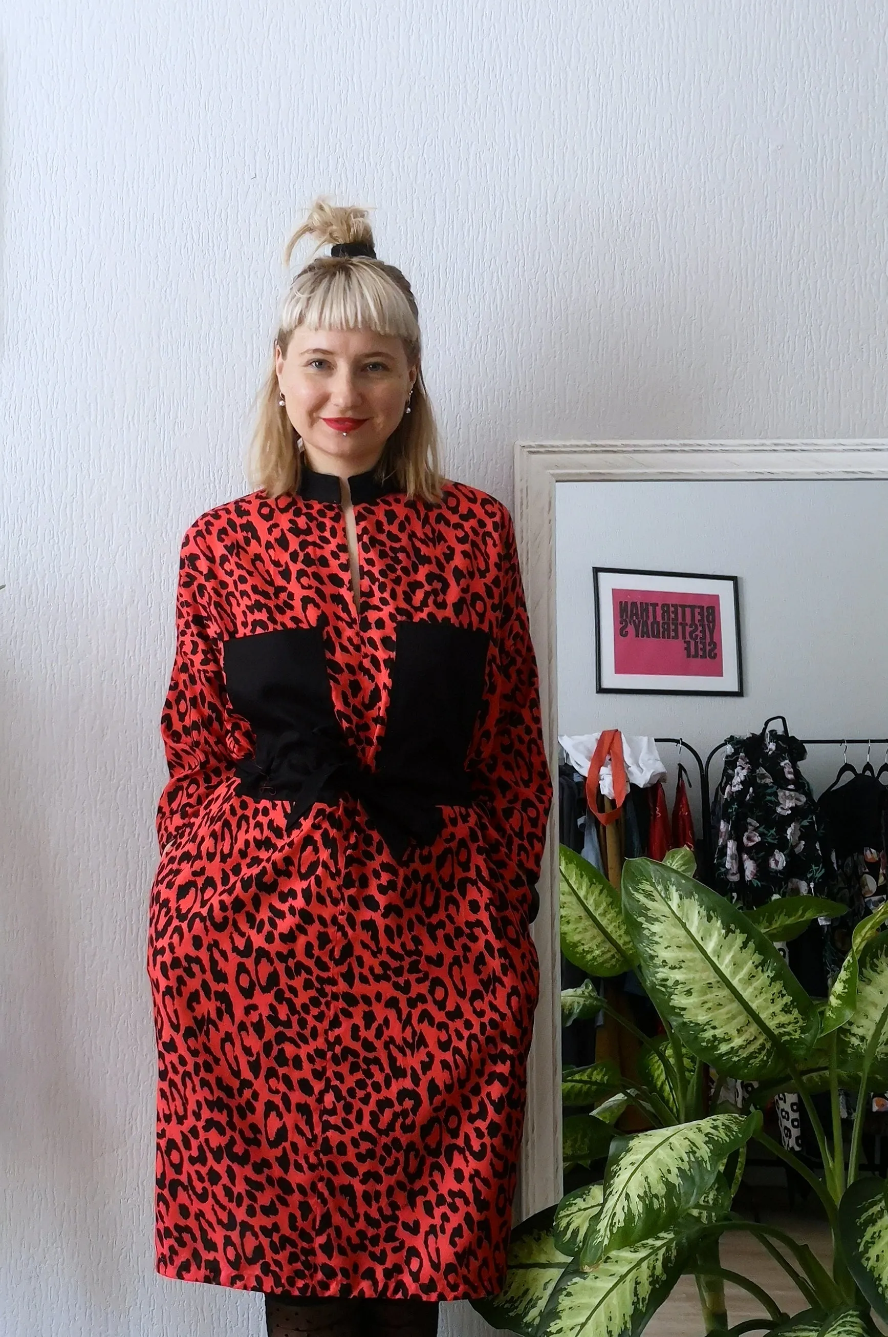 Cool, Fun, Strong and Versetile Oversized Shirt Dress in Red Animal Print Cotton Fabric.