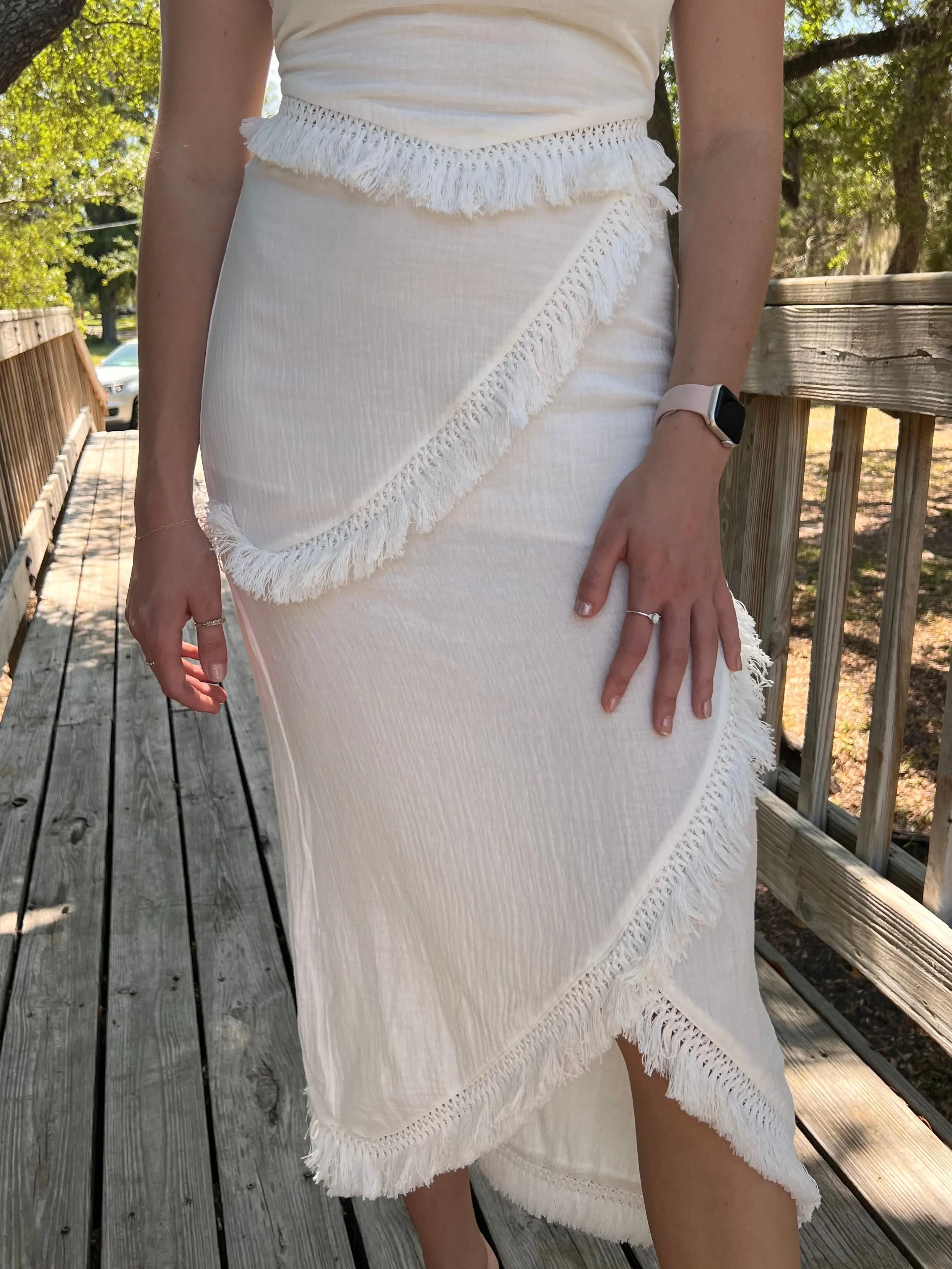 CORY FRINGE MAXI SKIRT IN WHITE