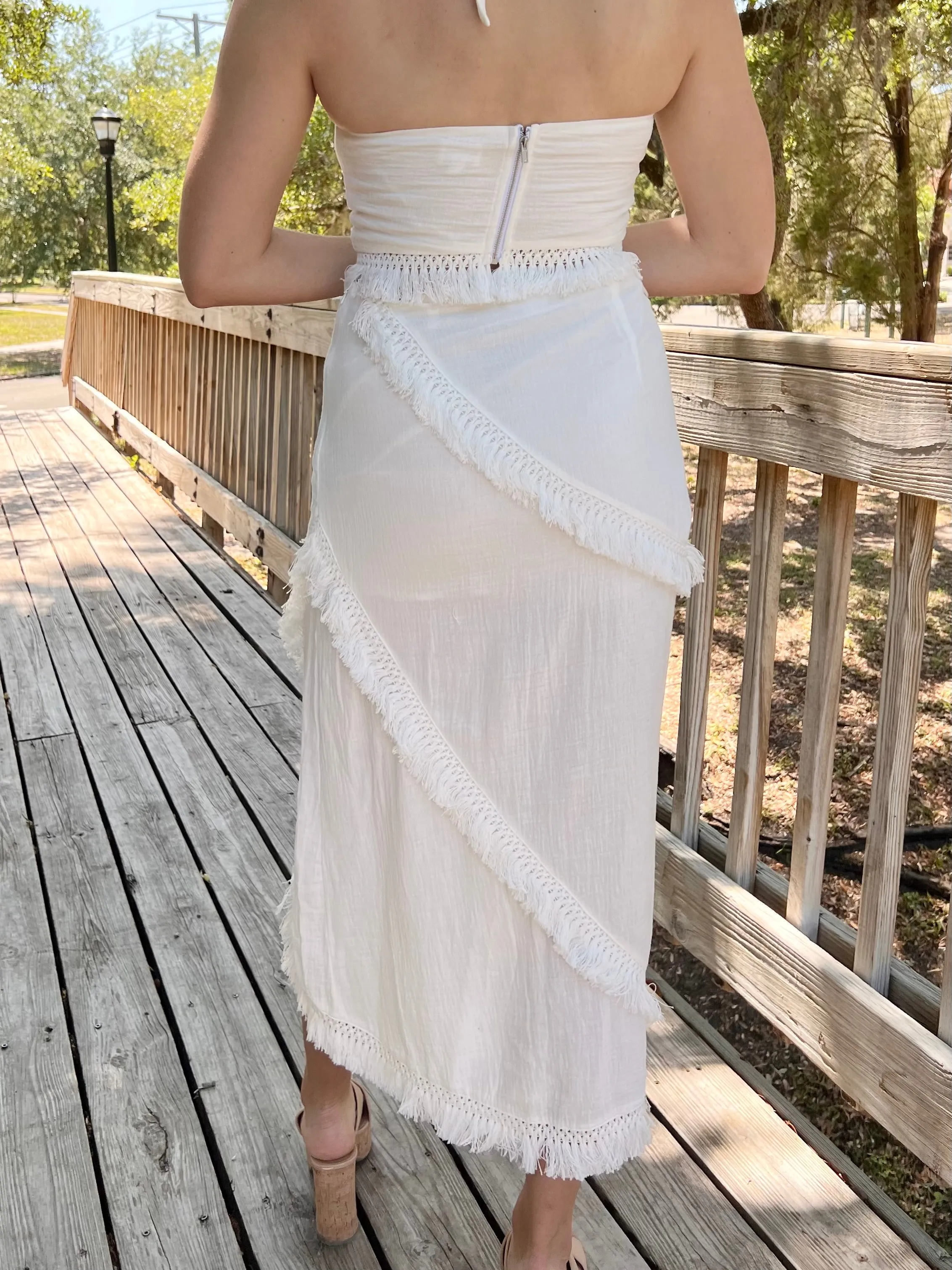 CORY FRINGE MAXI SKIRT IN WHITE