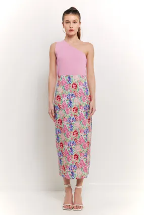 Cotton Floral Print Slit Maxi Skirt