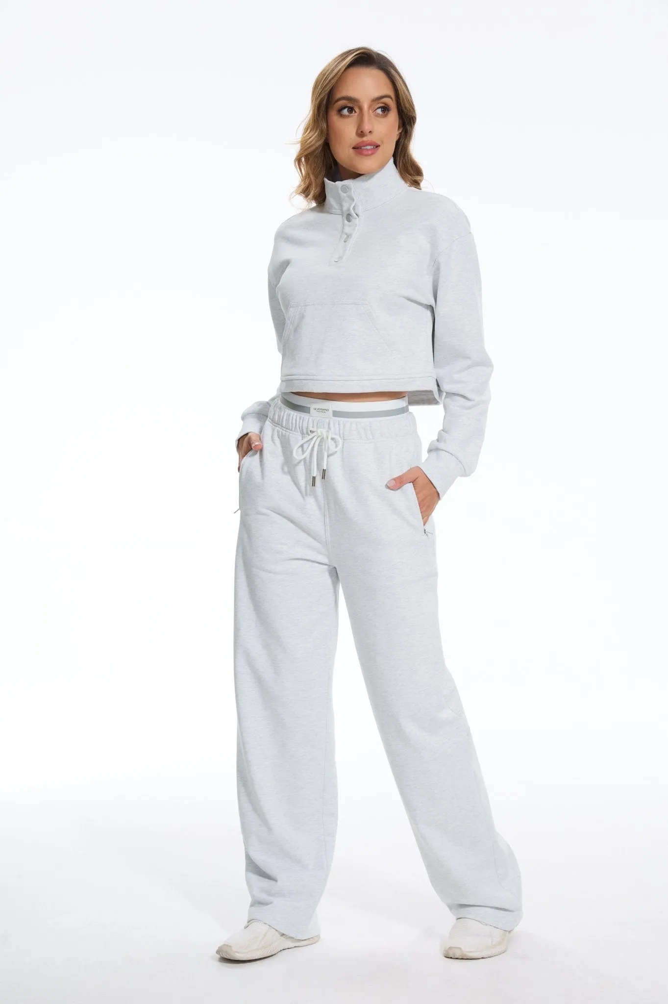 Cozy Double Wasited Joggers SweatPants - Light Grey