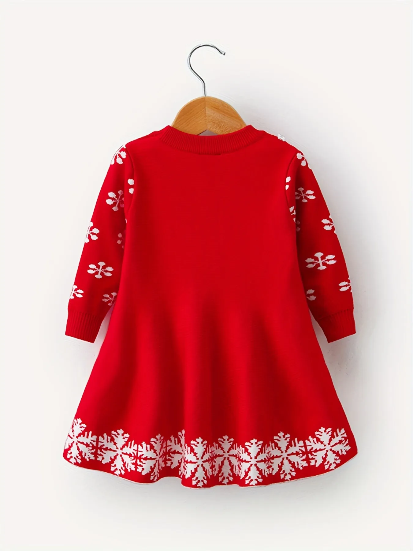 Cozy Reindeer Graphic Knit Dress - Casual Long Sleeve Holiday Party Wear for Girls - Soft 95% Cotton, Comfy Fit, Christmas Themed, Kids Clothing