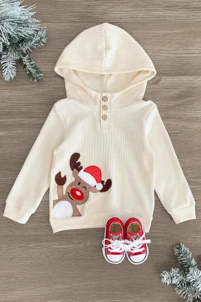 Cream Waffle Knit Reindeer Hoodie