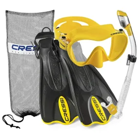 Cressi F1 Mask - Supernova Dry Snorkel - Palau SAF Fins Snorkel Set