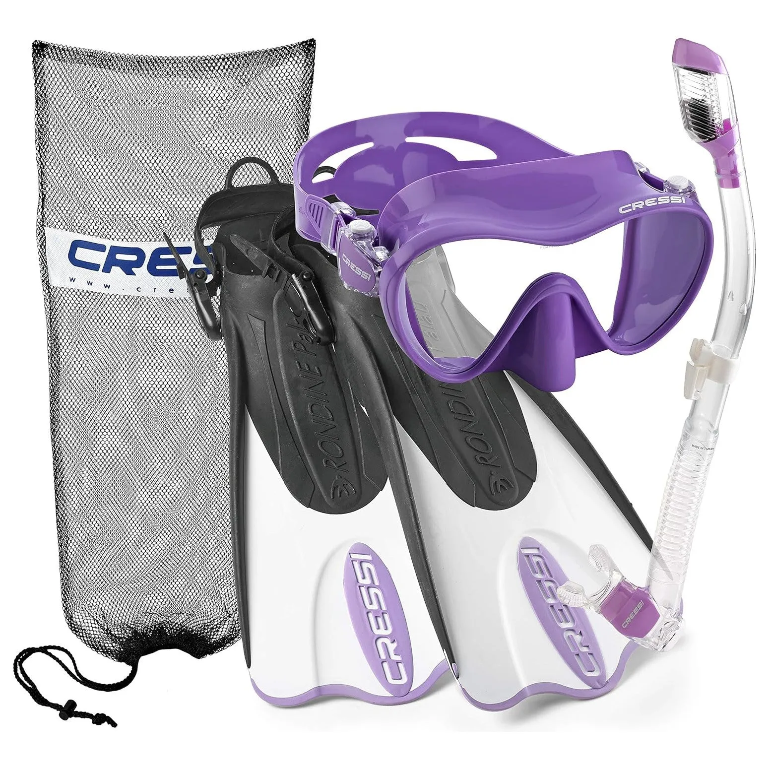 Cressi F1 Mask - Supernova Dry Snorkel - Palau SAF Fins Snorkel Set