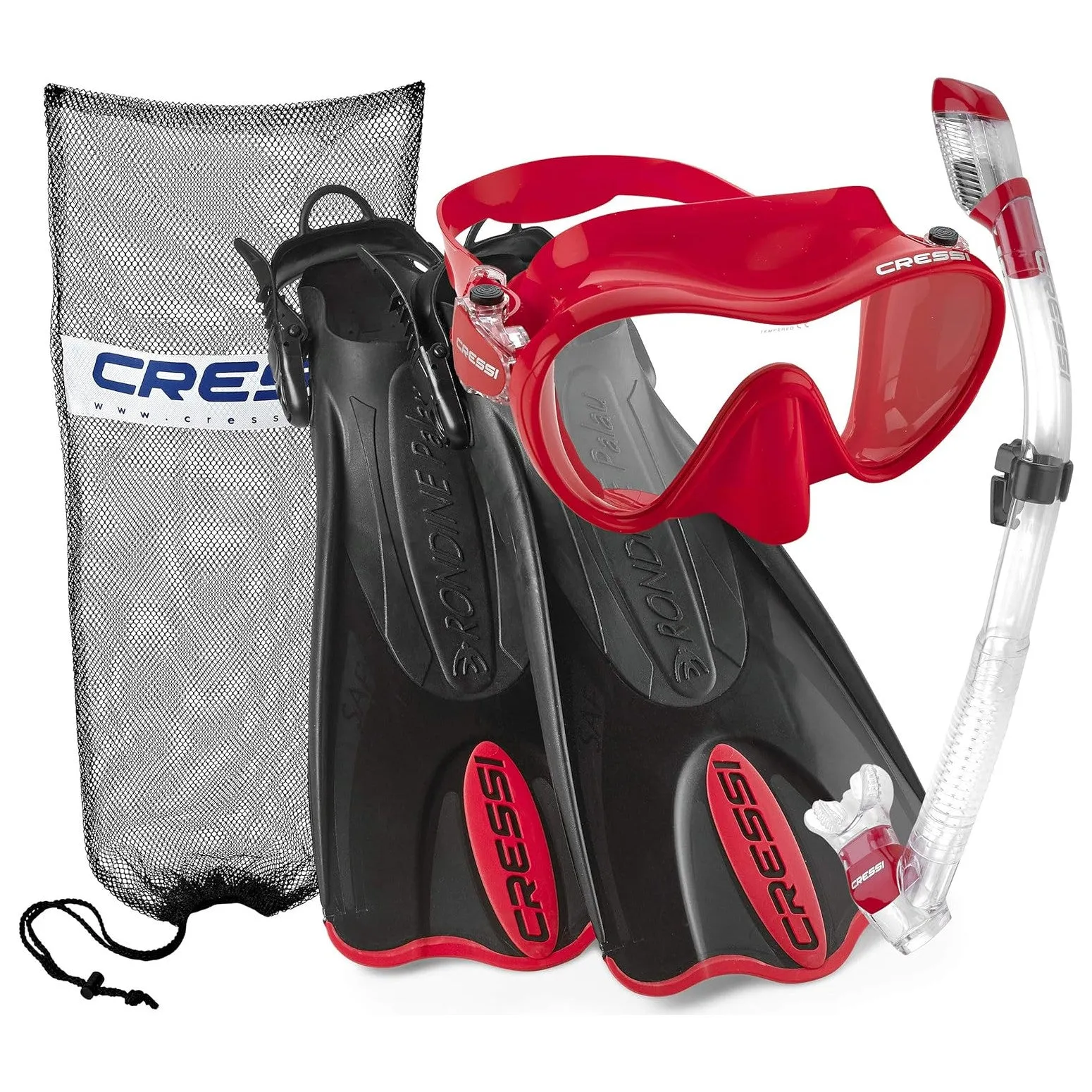 Cressi F1 Mask - Supernova Dry Snorkel - Palau SAF Fins Snorkel Set