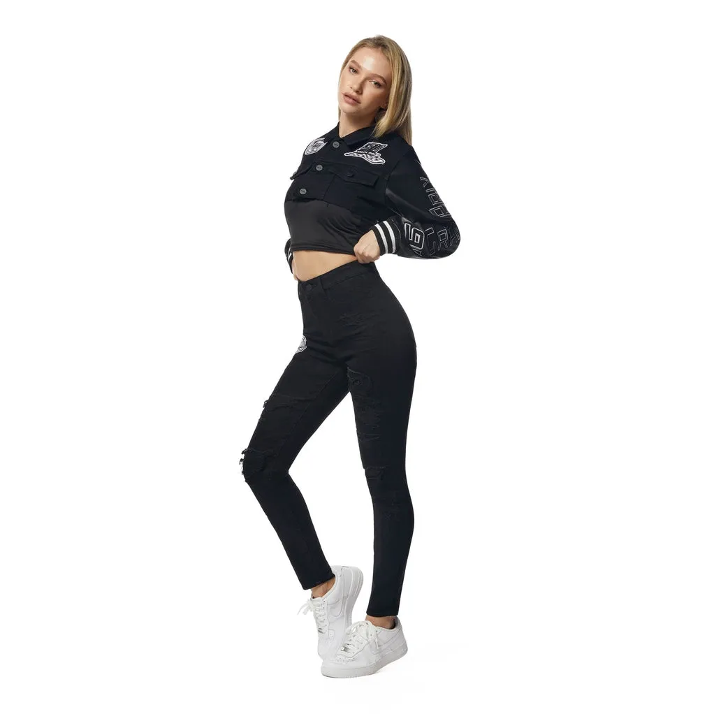 Cropped Jean Racing Jacket - Deep Black