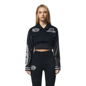 Cropped Jean Racing Jacket - Deep Black