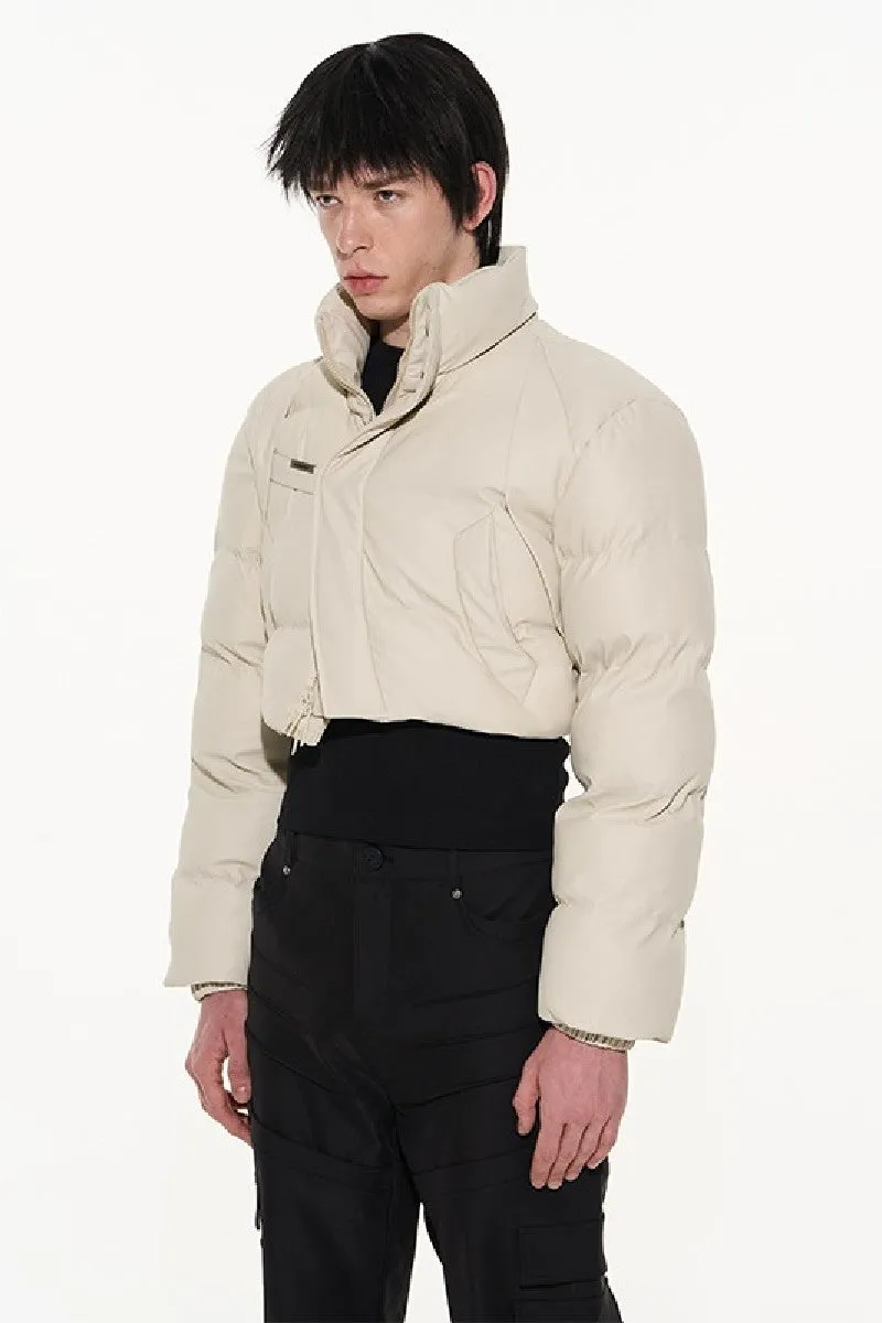 Cropped Pu Leather Puffer Jacket