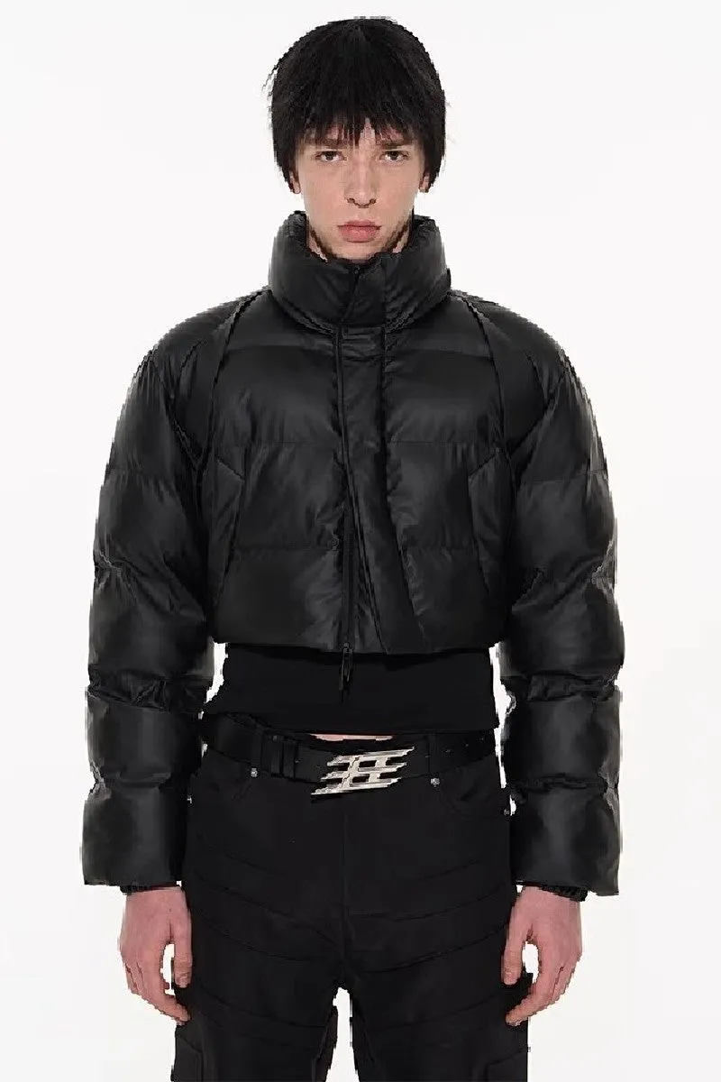 Cropped Pu Leather Puffer Jacket