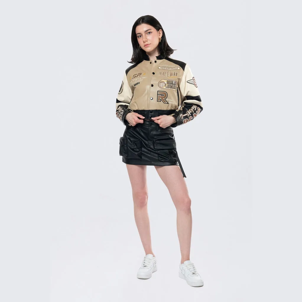 Cropped Racing Bomber Jacket - Khaki