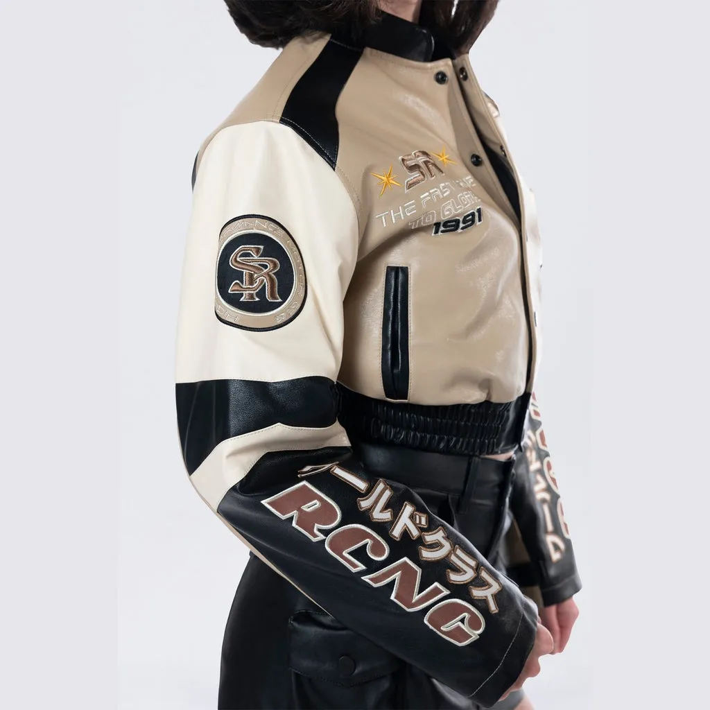 Cropped Racing Bomber Jacket - Khaki