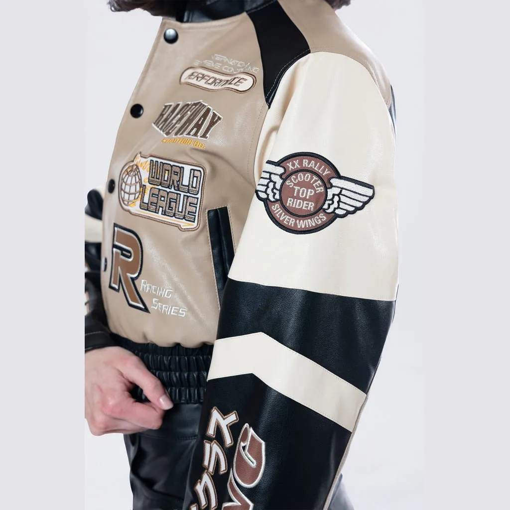 Cropped Racing Bomber Jacket - Khaki