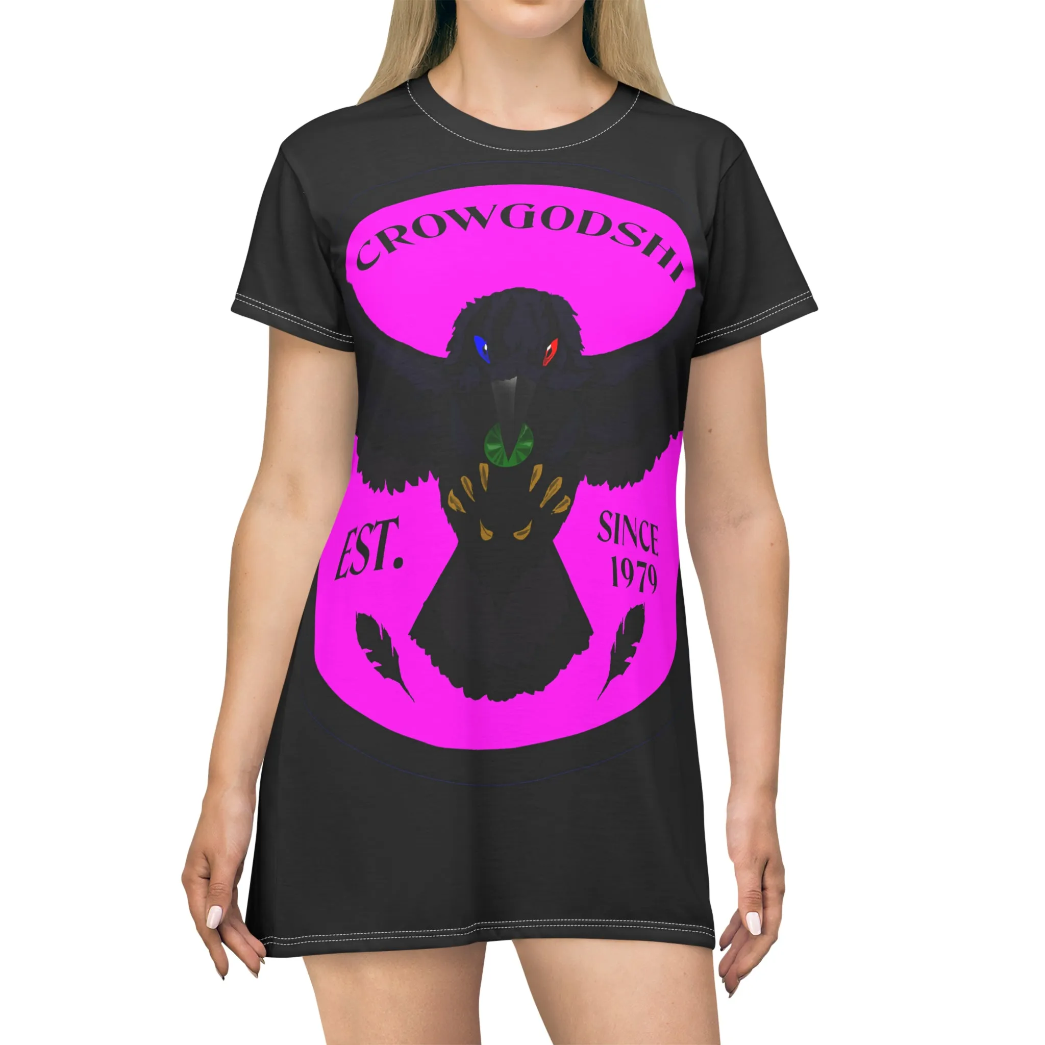 Crowgodshi Symbol T-Shirt Dress, PINK LOGO