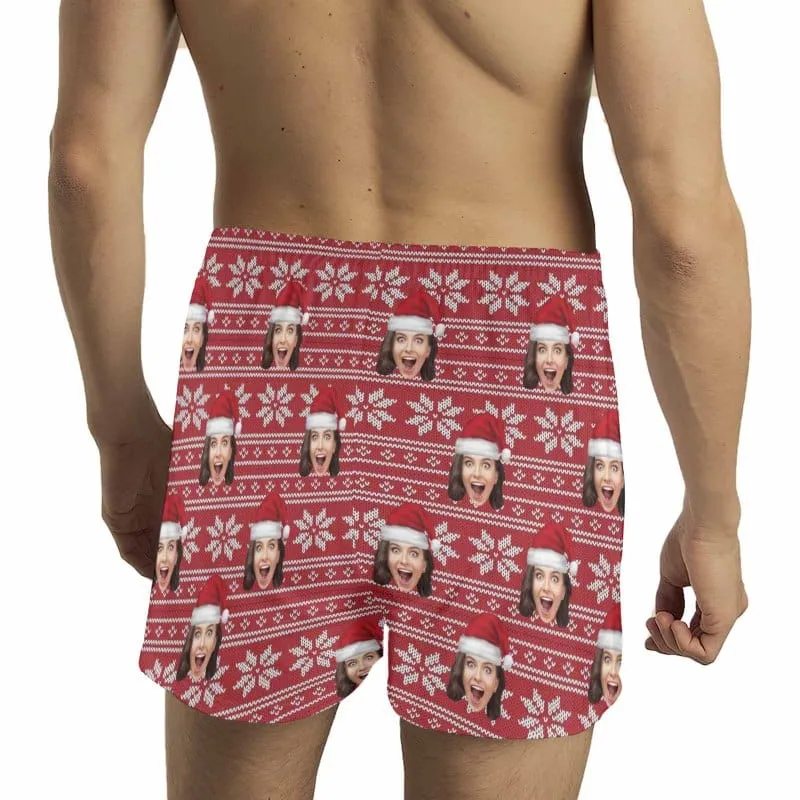 Custom Face Christmas Hat X-mas Boxer Shorts Pure Cotton Shorts for Men