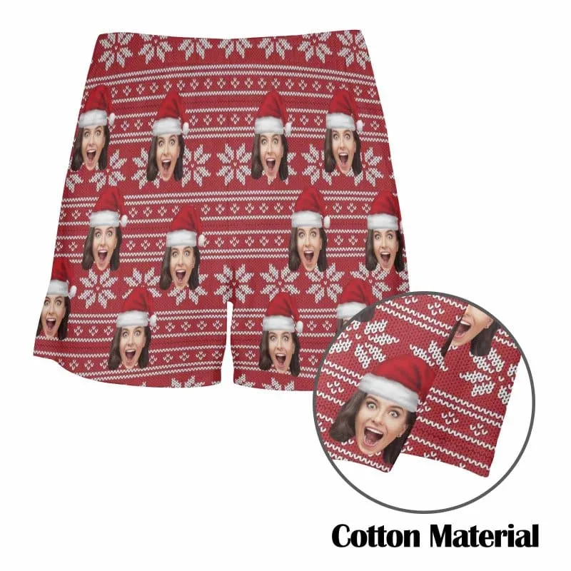 Custom Face Christmas Hat X-mas Boxer Shorts Pure Cotton Shorts for Men