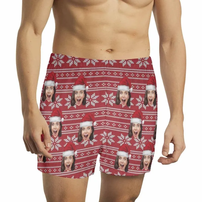 Custom Face Christmas Hat X-mas Boxer Shorts Pure Cotton Shorts for Men