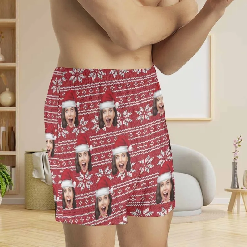 Custom Face Christmas Hat X-mas Boxer Shorts Pure Cotton Shorts for Men