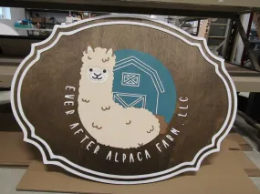 Custom Oval Alpaca Farm Sign Logo Farm Animal Livestock Barn Ever After Handmade Wooden Decor Commerical Signage Cute Fluff 3D Raised