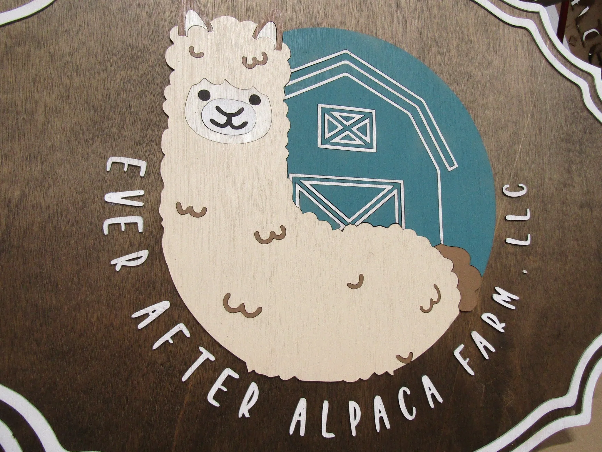 Custom Oval Alpaca Farm Sign Logo Farm Animal Livestock Barn Ever After Handmade Wooden Decor Commerical Signage Cute Fluff 3D Raised