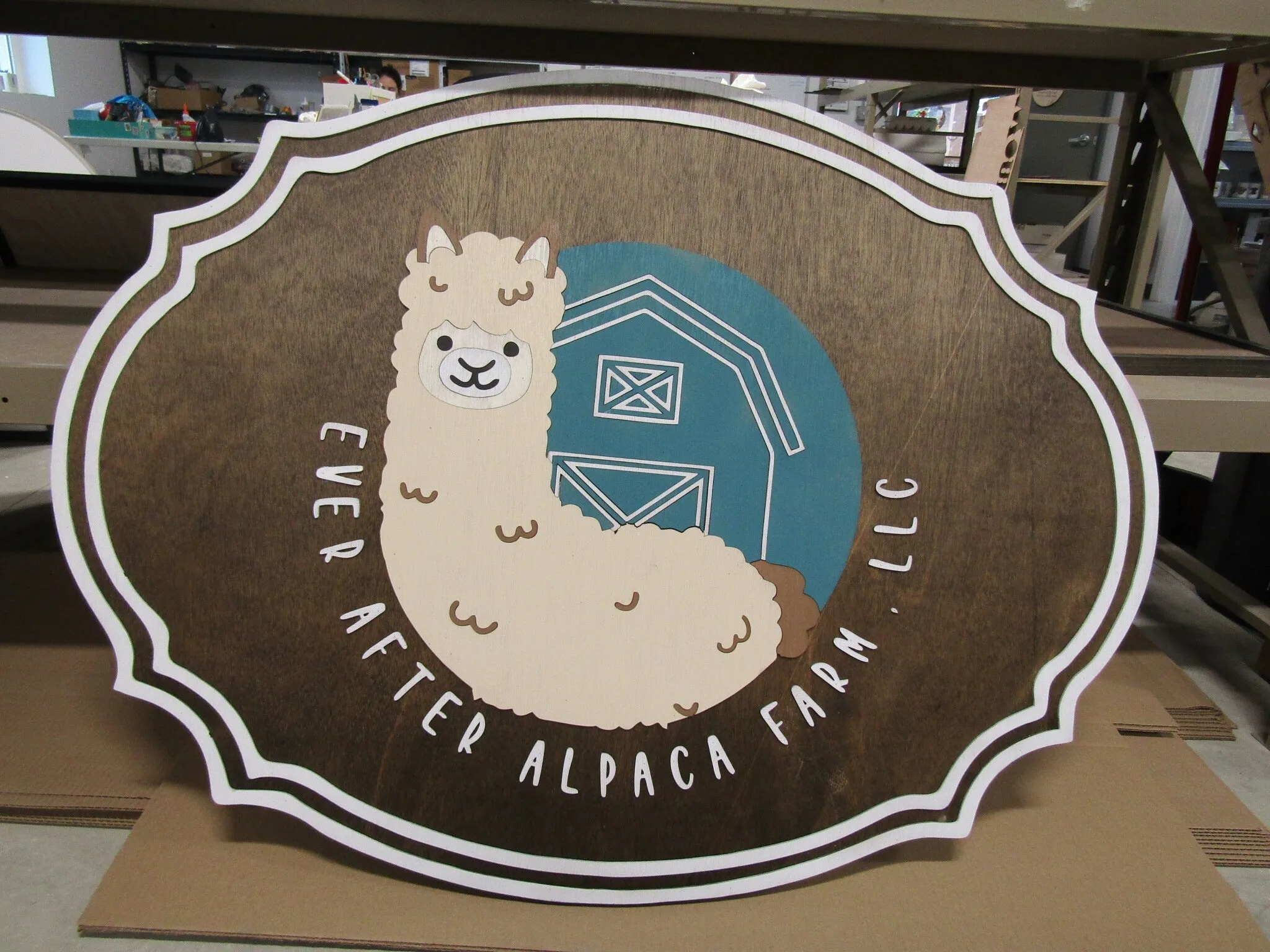 Custom Oval Alpaca Farm Sign Logo Farm Animal Livestock Barn Ever After Handmade Wooden Decor Commerical Signage Cute Fluff 3D Raised