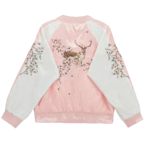 Cute Deer Embroidery Bomber Jacket